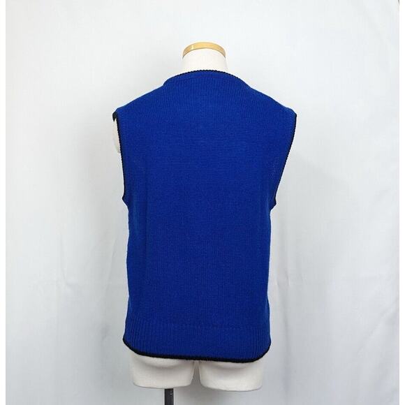 Vintage 80s Sweater Vest Blue Wool Teddy Bears Sleeveless Misses Size M - Picture 7 of 9